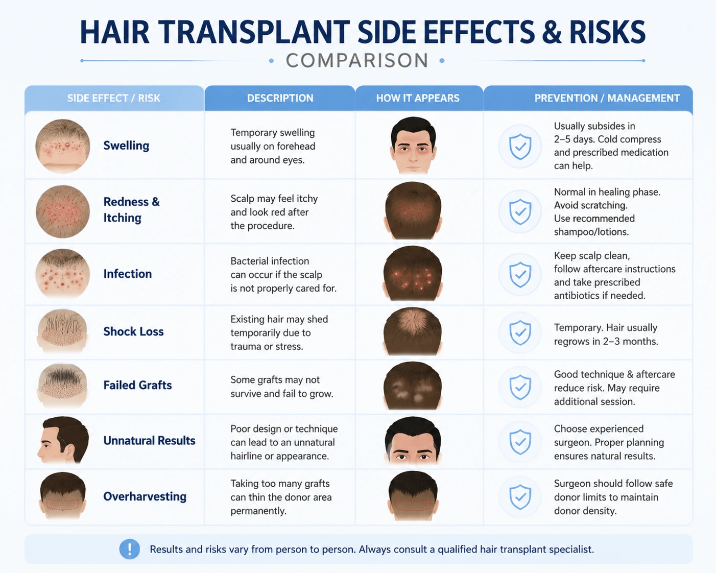 Hair Transplant Side Effects & Risks: Failed Graft, Infection, Overharvesting 1 Hair Transplant Side Effects & Risks What to Expect